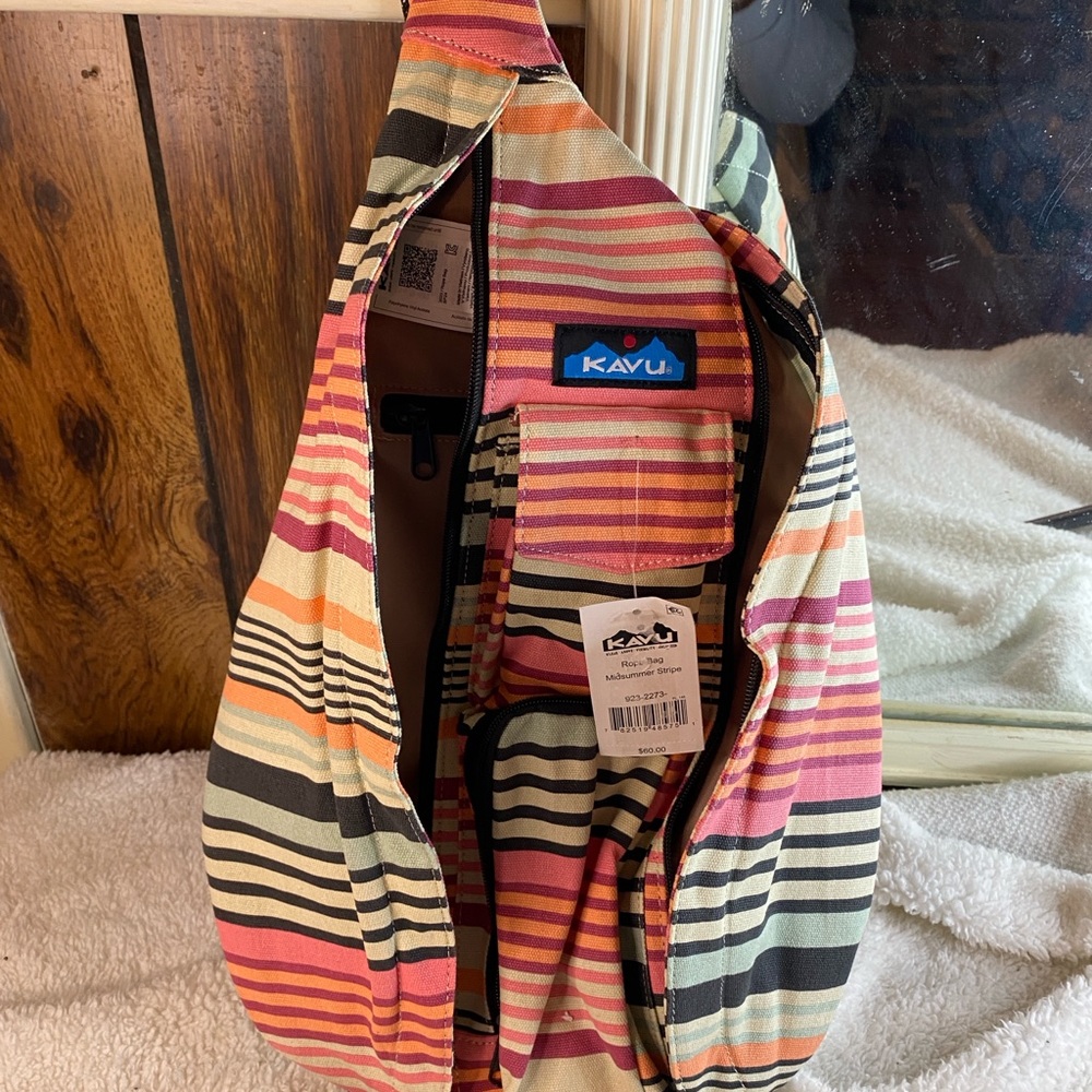 KAVU Women's Striped Bag - Pink and Black